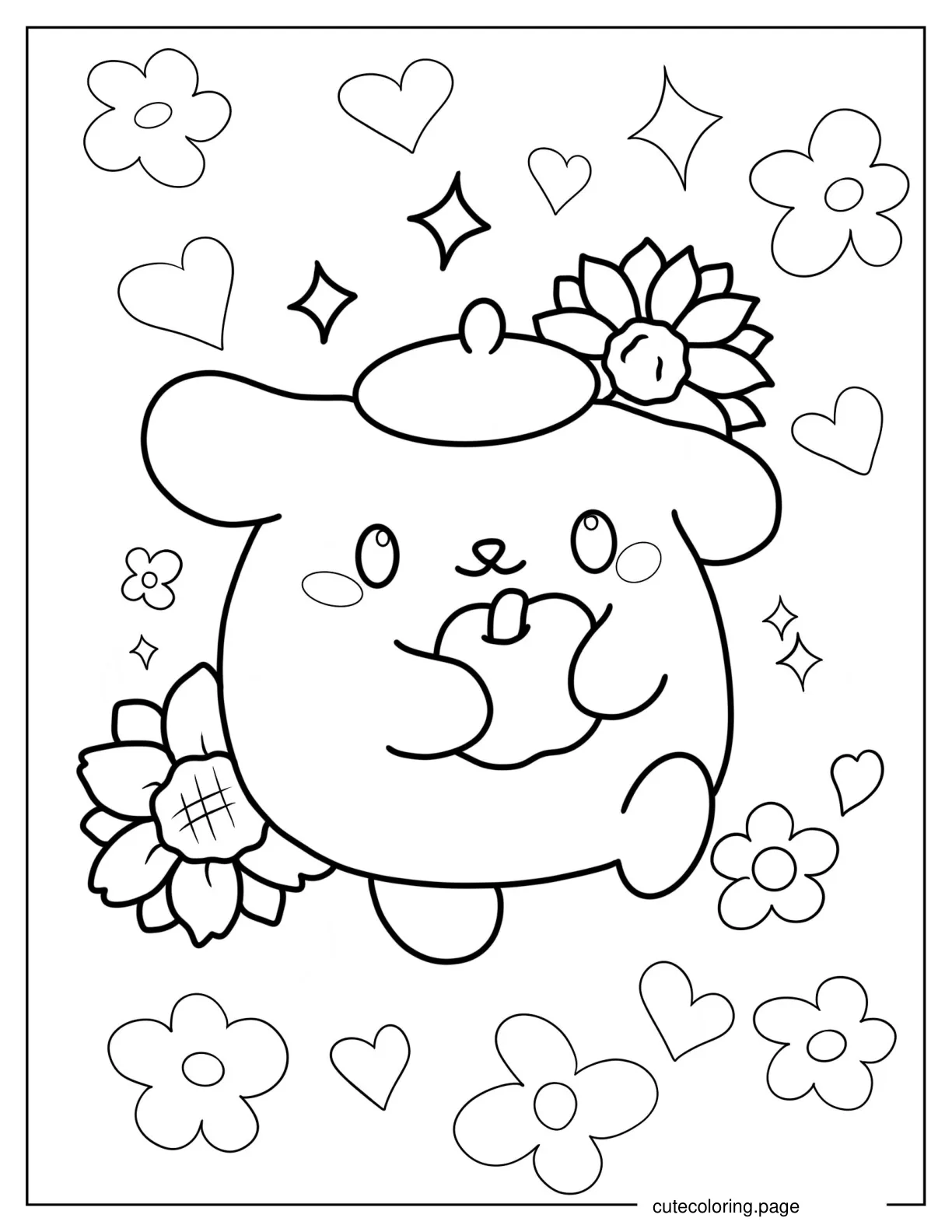 Cute Pompompurin Holding Apple coloring page