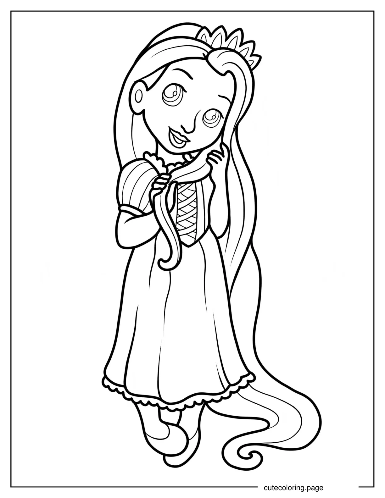 Cute Rapunzel Twirling Hair Coloring Sheet coloring page