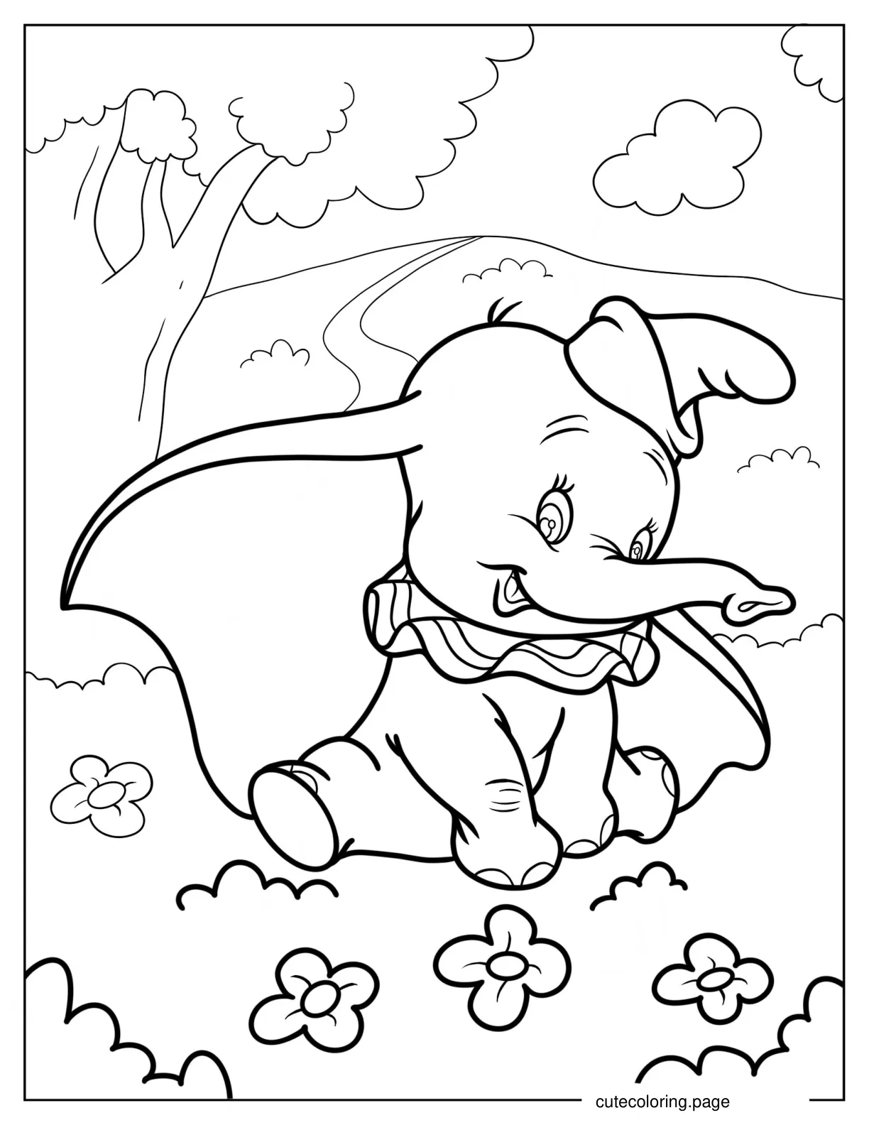 Dumbo Sitting On Grass Coloring Page coloring page