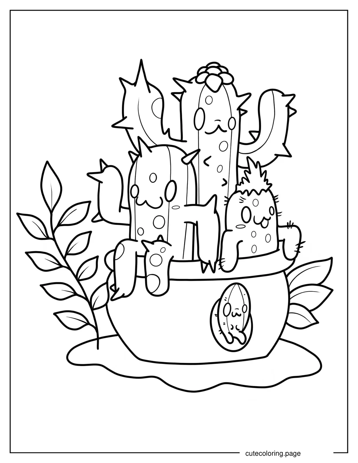 Happy Cacti On Pot Coloring Sheet coloring page