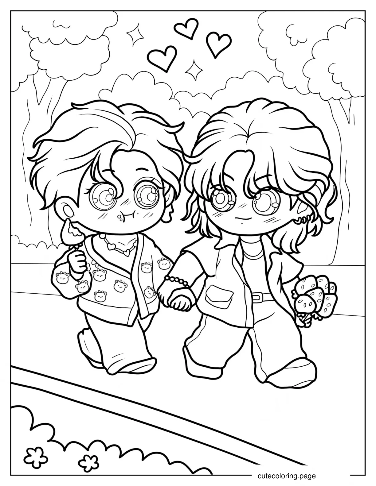 Jung Kook And Kim Taehyung Cute Chibi BTS Coloring Sheet coloring page