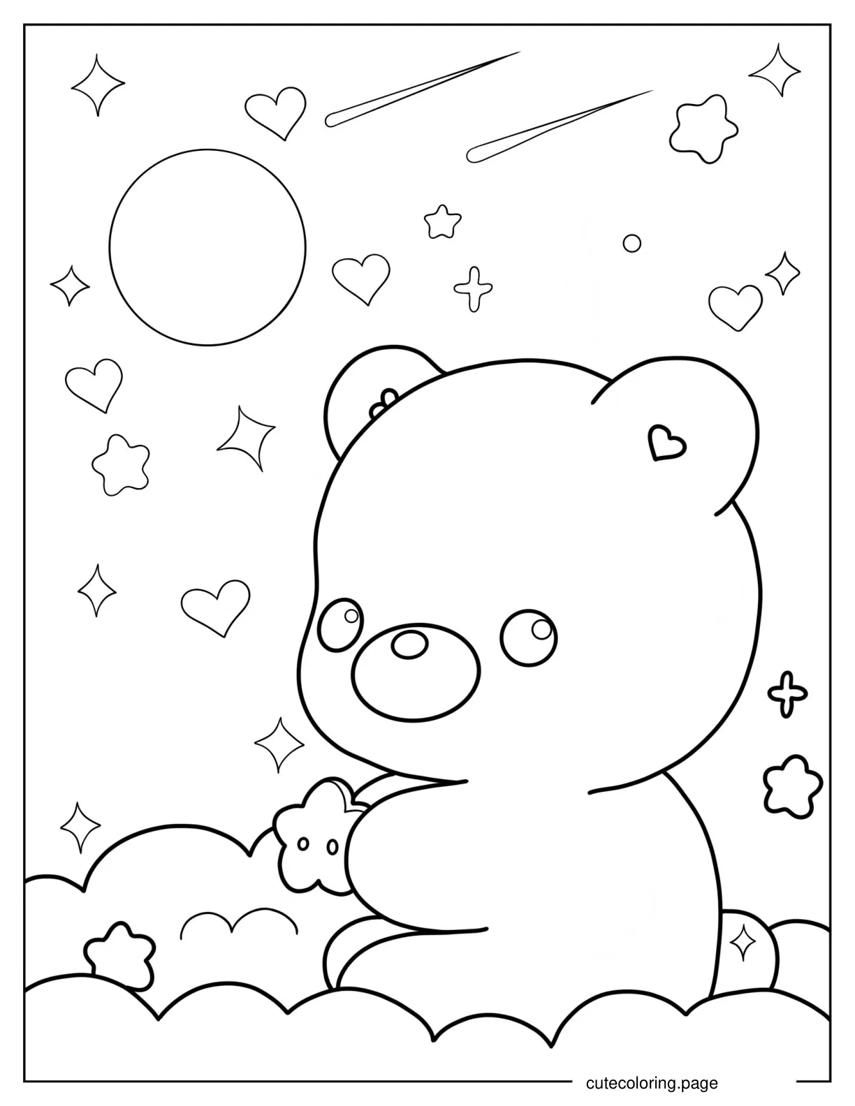 Kawaii Bear In The Clouds coloring page