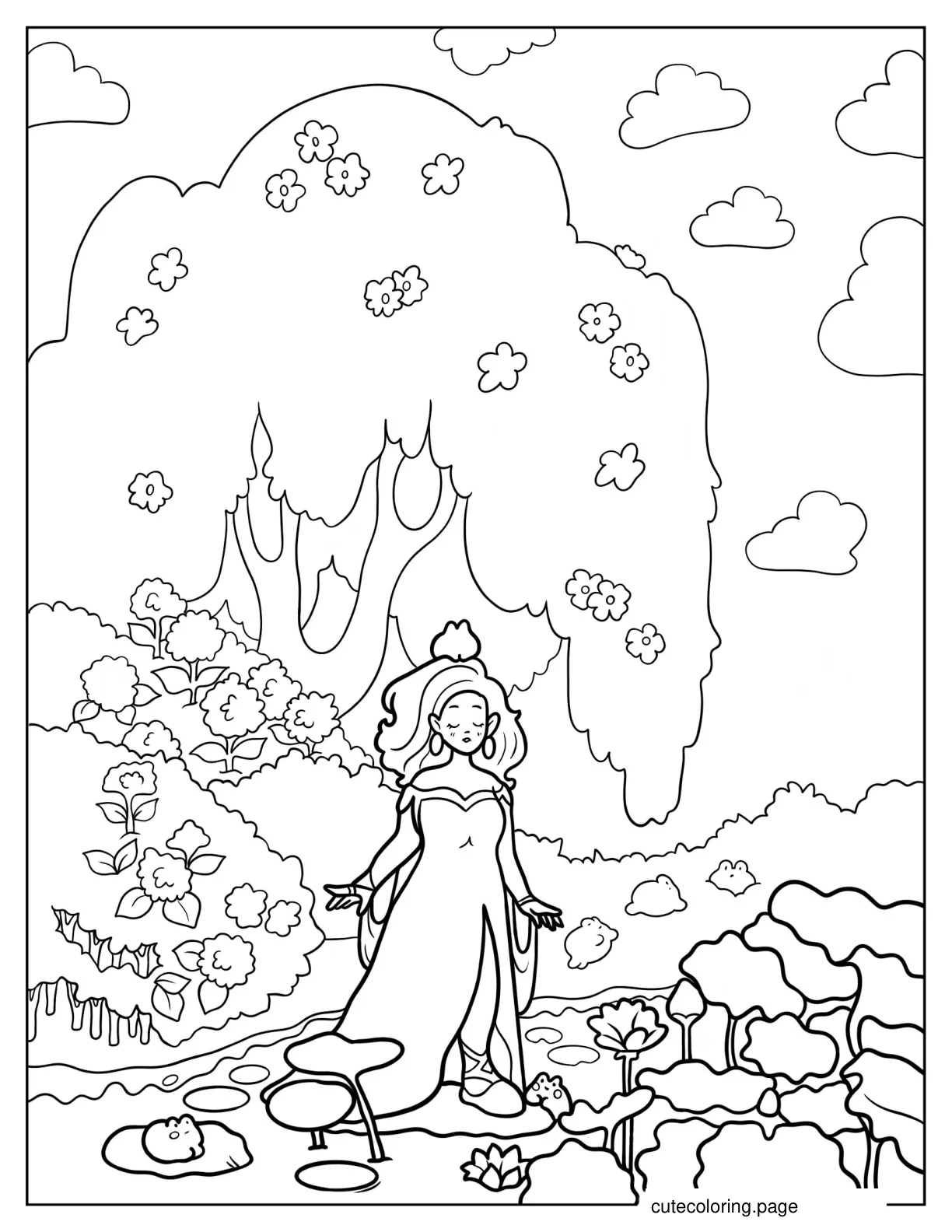 Princess Inside Magical Forest Coloring Page coloring page