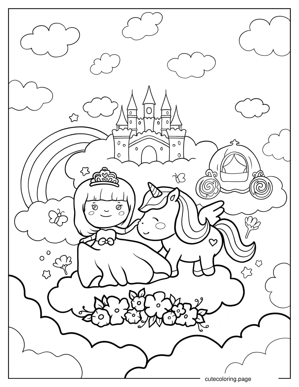 Princess Petting Unicorn In Magic Kingdom coloring page