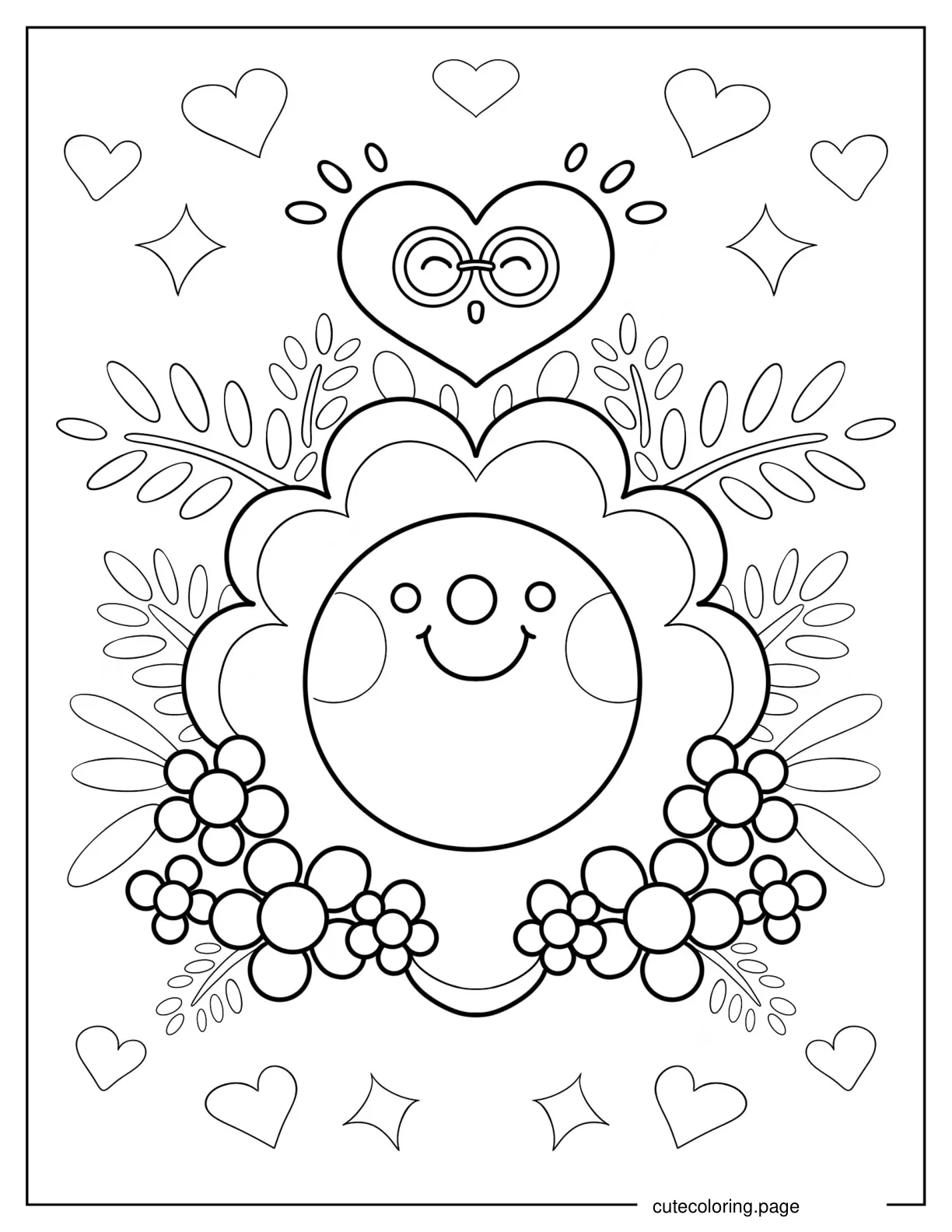 Smiling Sunflower With Heart On Top Coloring Page coloring page