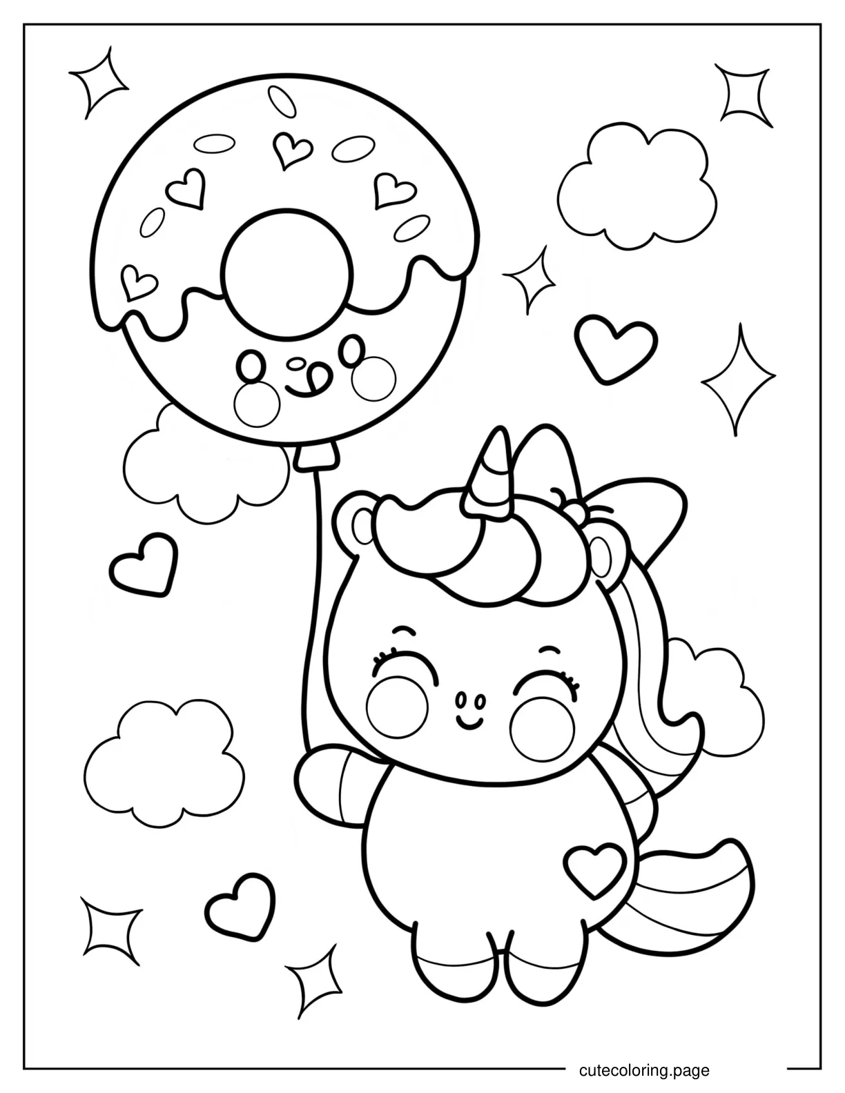 Unicorn Girl Holding Donut Balloon Coloring Page coloring page