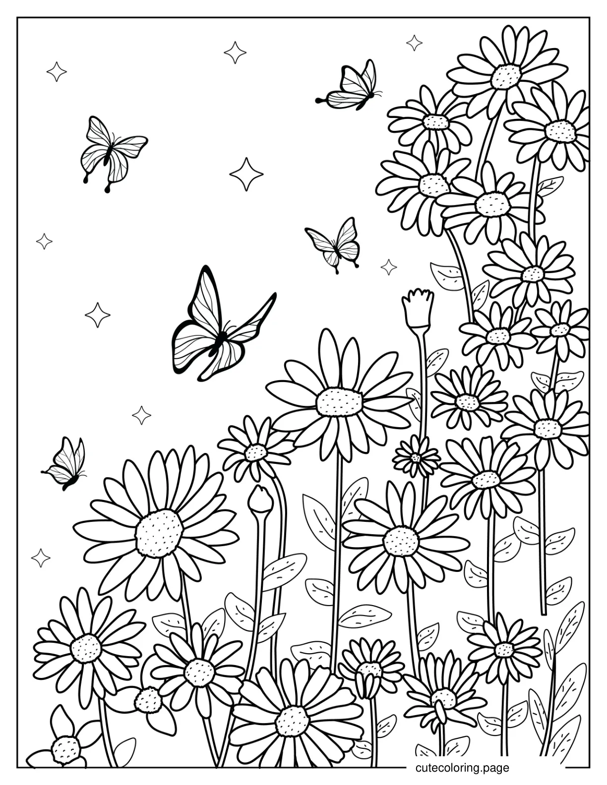 Abstract Butterflies With Daisy Flowers coloring page