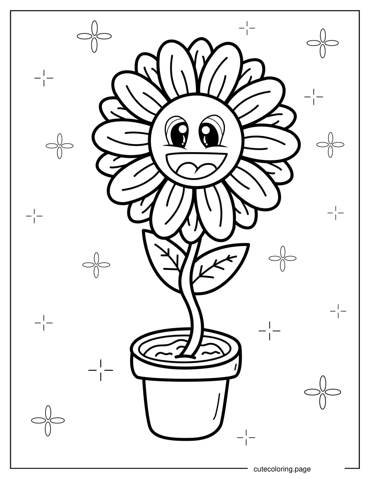 Cute Kawaii Daisy In a Flower Pot coloring page