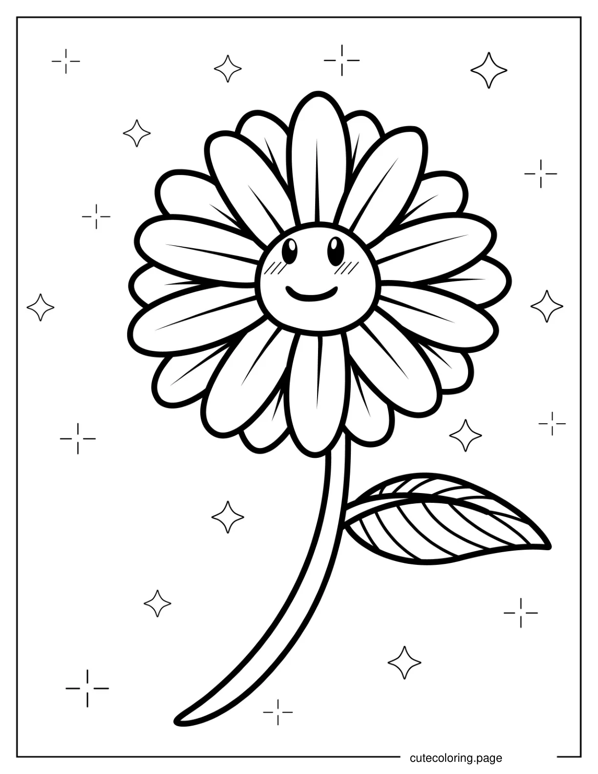 Easy Outline Of a Smiling Daisy Flower coloring page