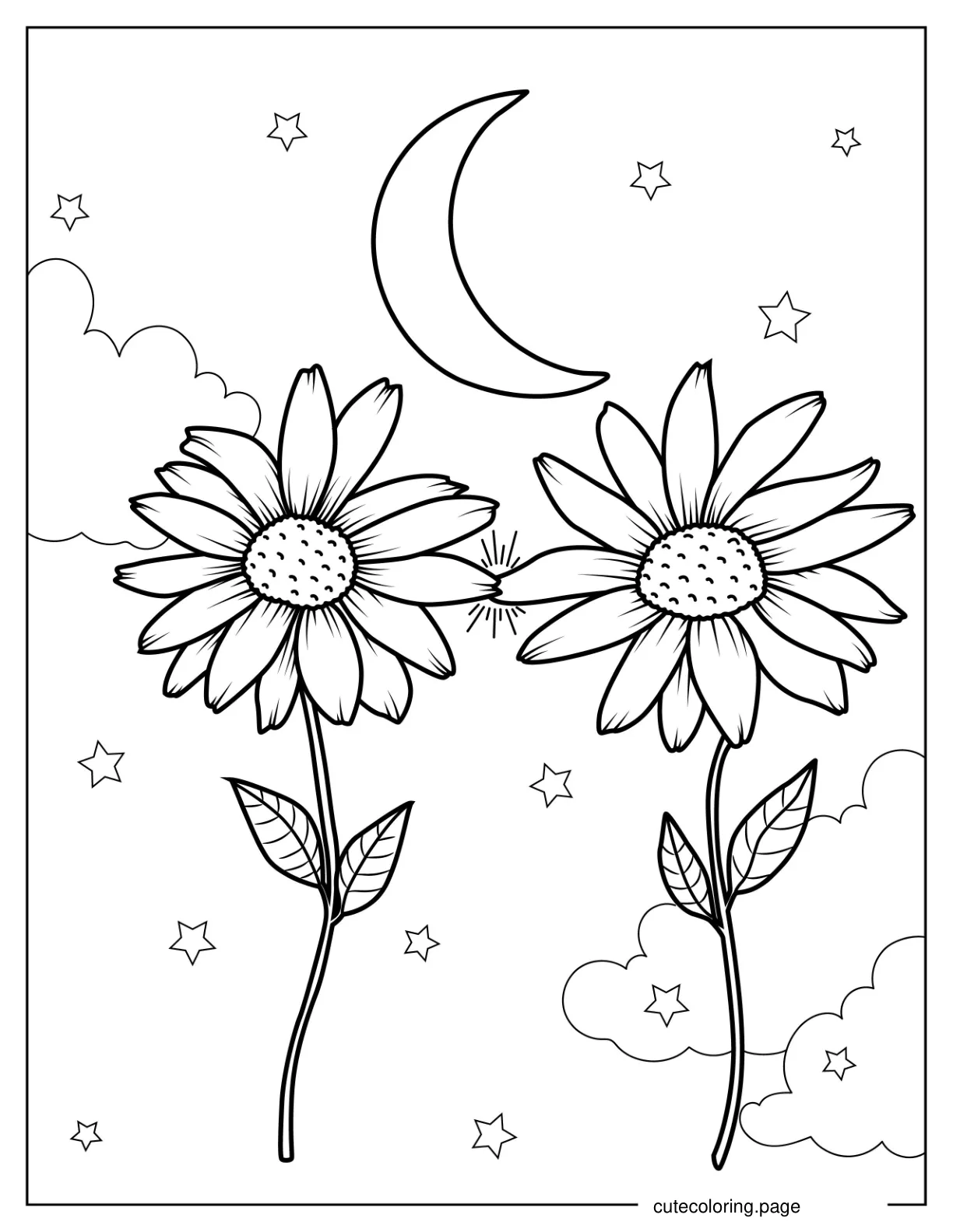 Two Daisies Touching Petals coloring page