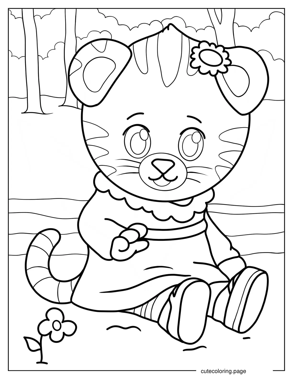 Cute Margaret Tiger Sitting On Grass Coloring Sheet coloring page