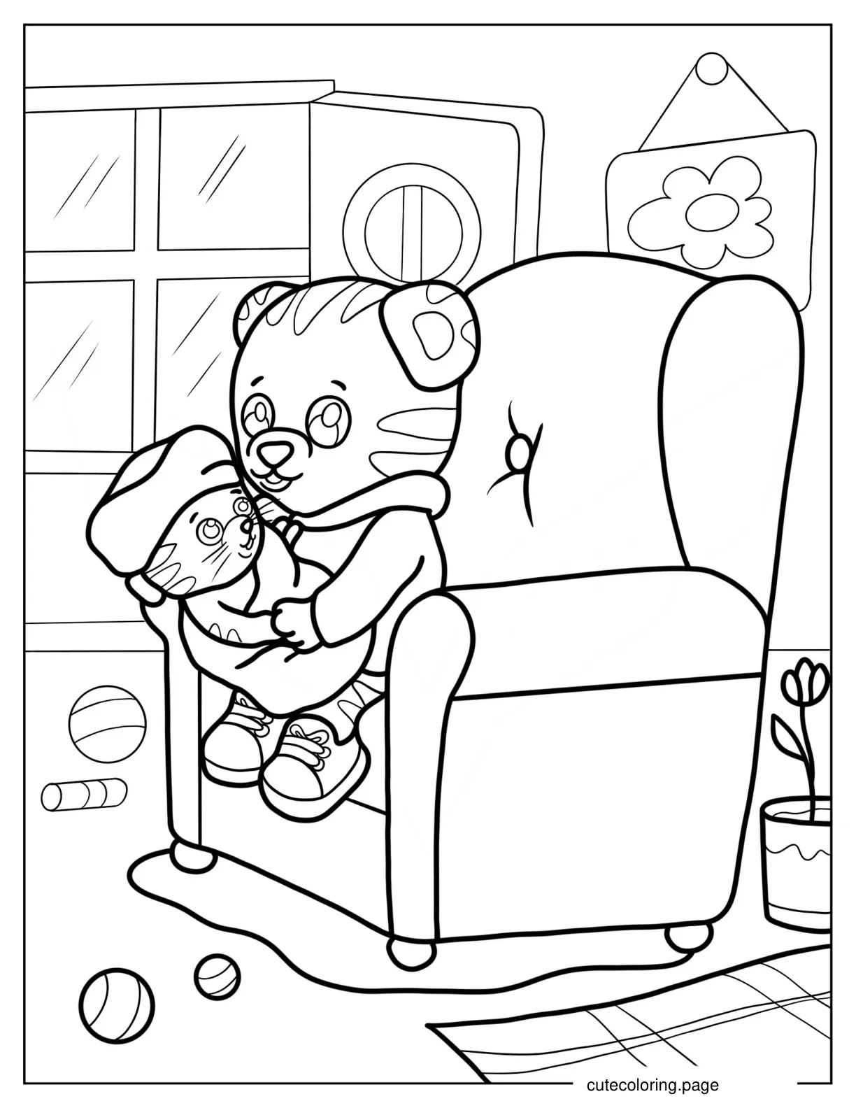 Daniel Tiger Holding Baby Margaret Tiger coloring page