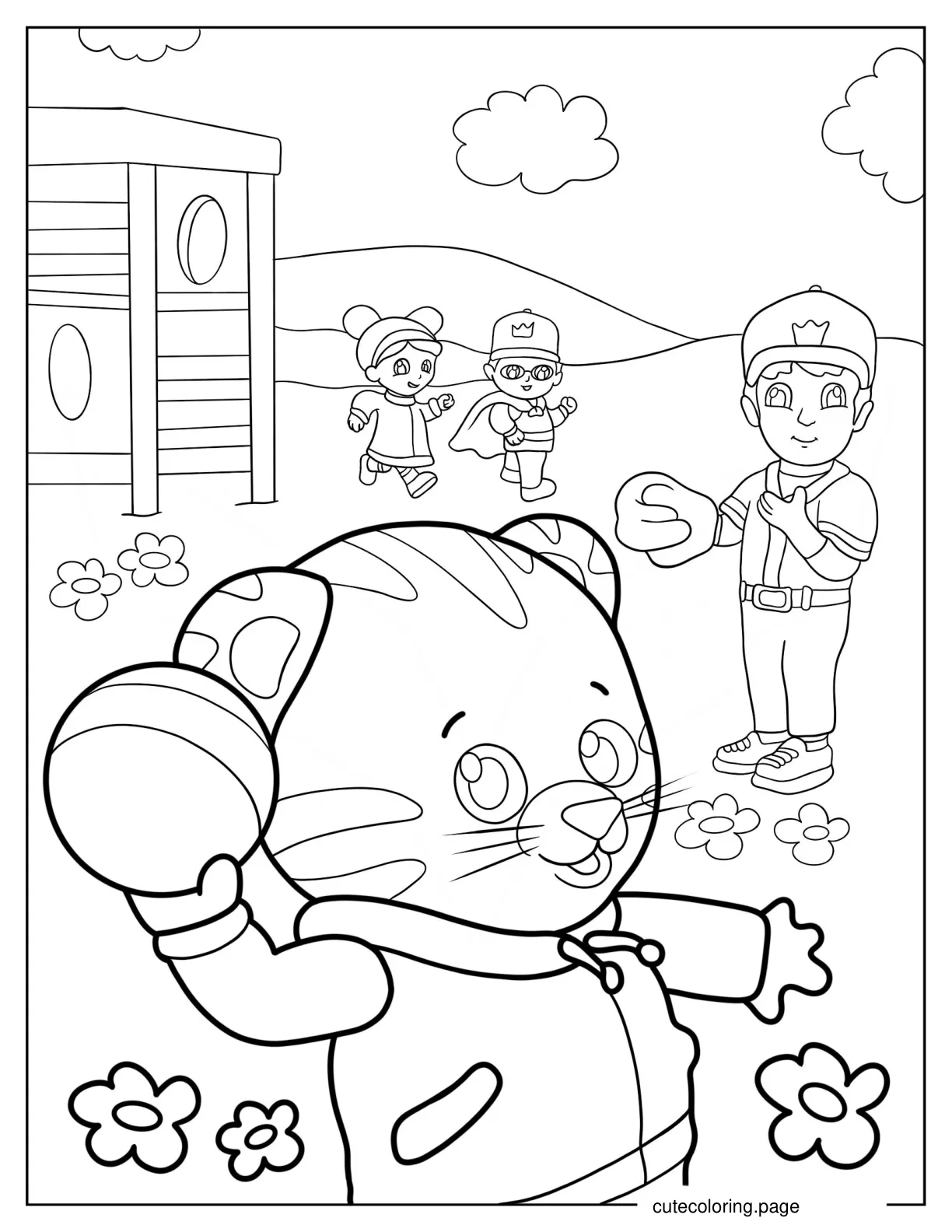 Daniel Tiger Playing Baseball Coloring Sheet coloring page