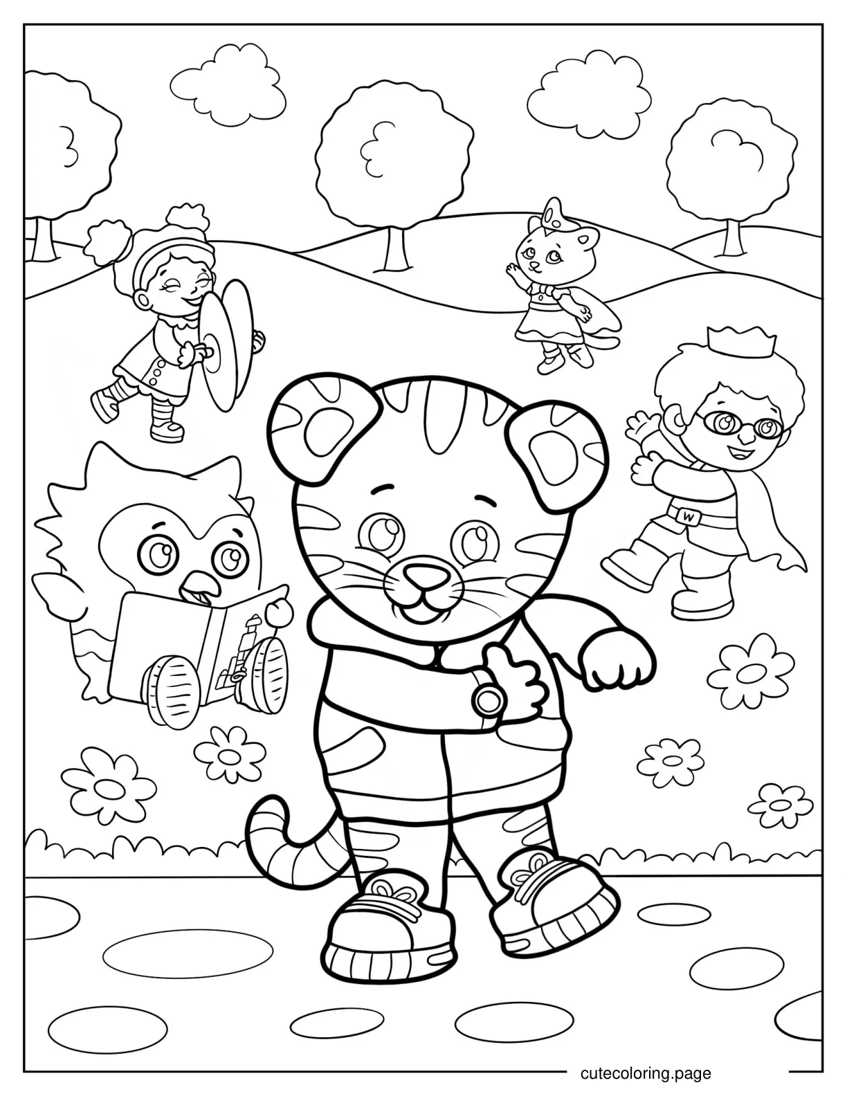 Daniel Tiger Playing With Friends Outdoors coloring page