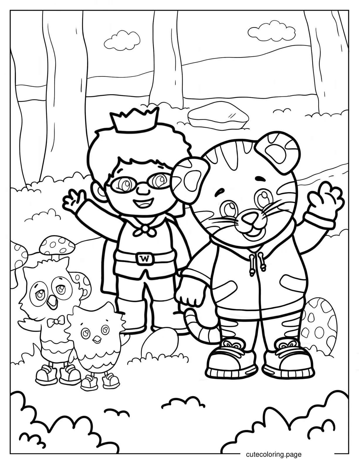 Prince Wednesday O The Owl And Daniel Tiger Waving Coloring Page coloring page