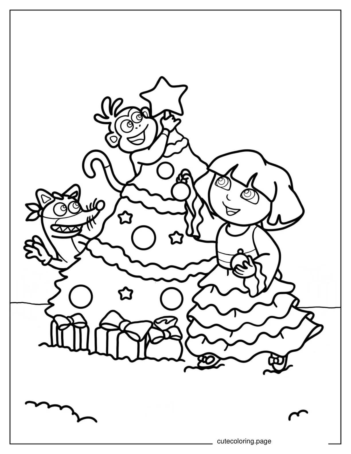 Christmas Themed Dora Coloring Page 1 coloring page