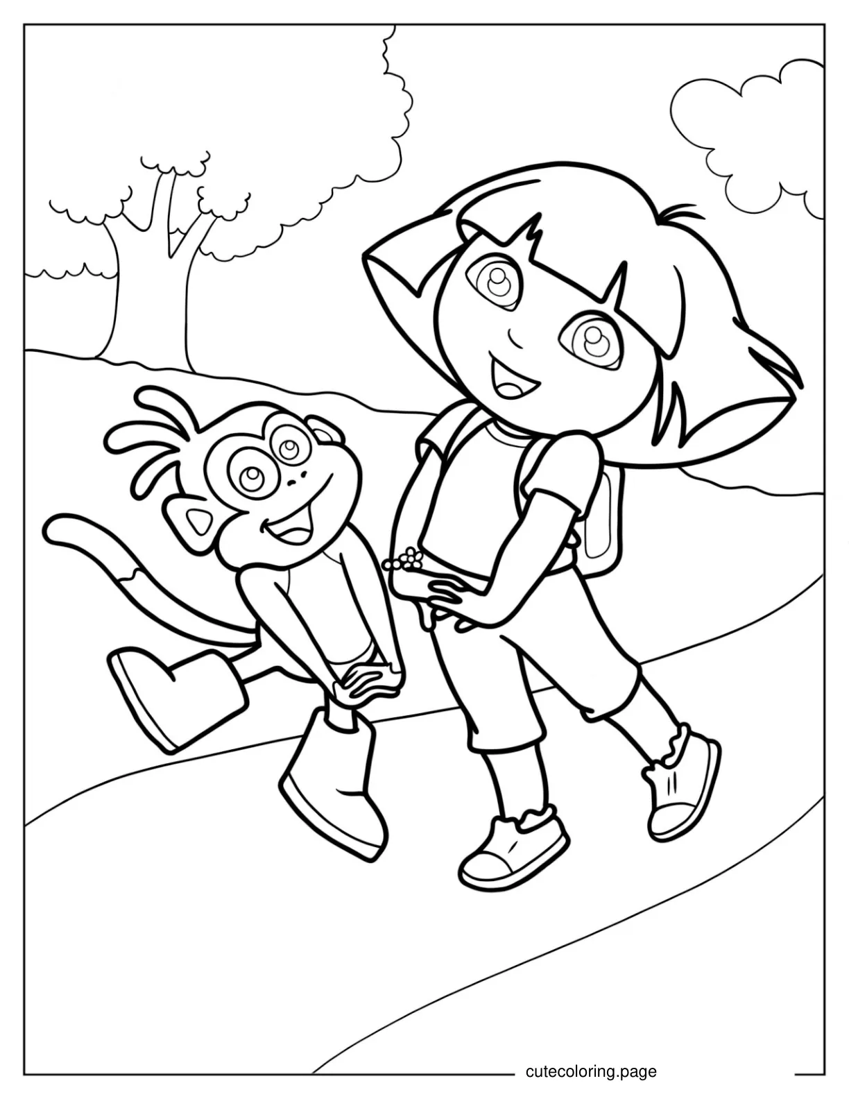 Dora And Boots Dancing On a Path coloring page