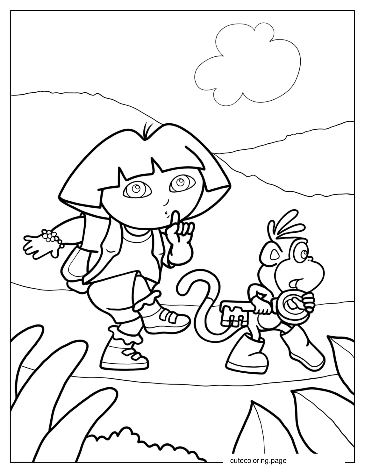 Dora And Boots Quietly Creeping Coloring PAge coloring page