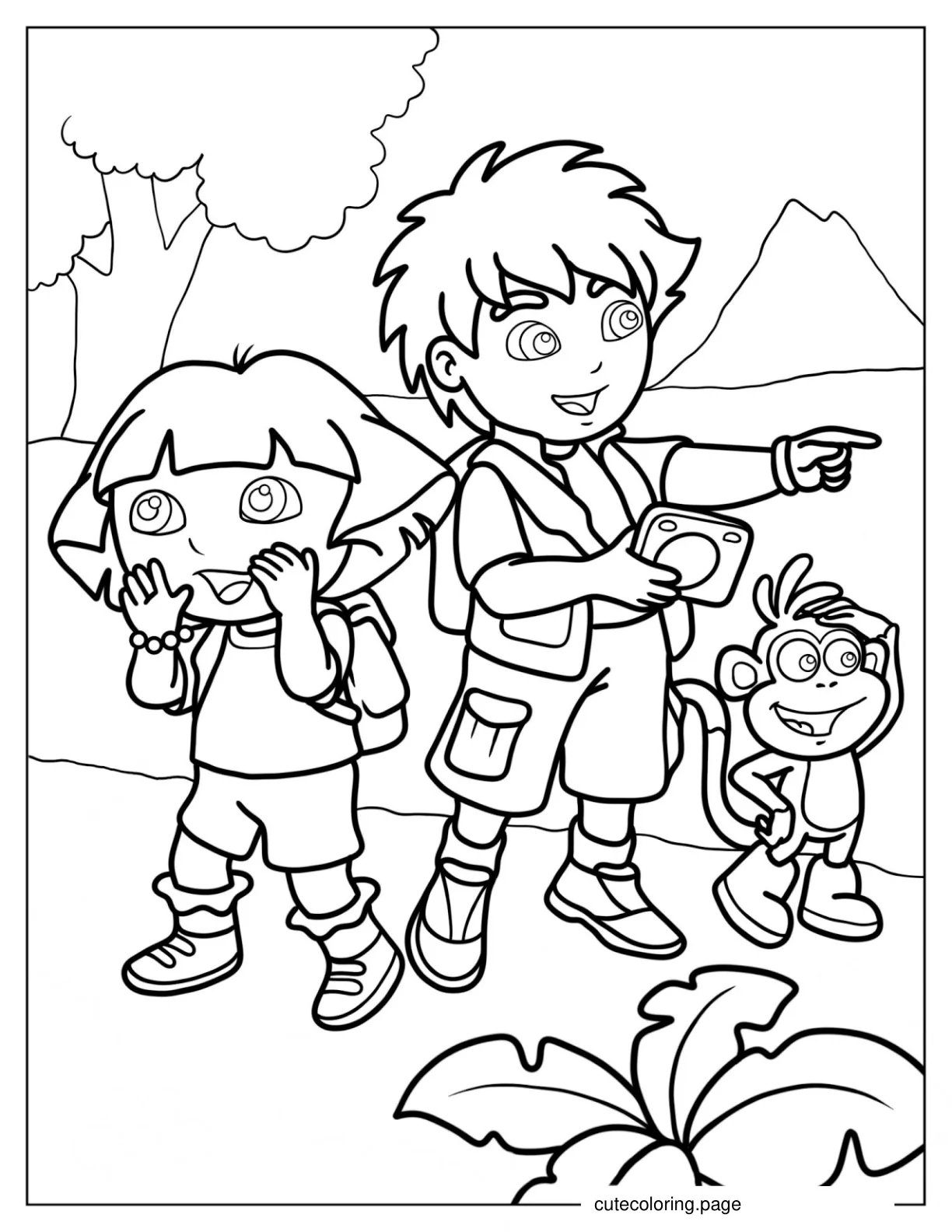 Dora And Friends Exploring In The Forrest coloring page