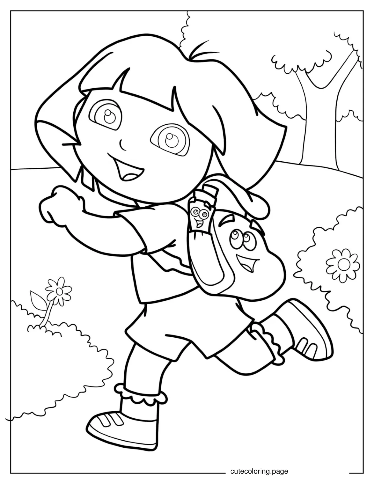 Dora Exploring With Her Backpack And Map coloring page