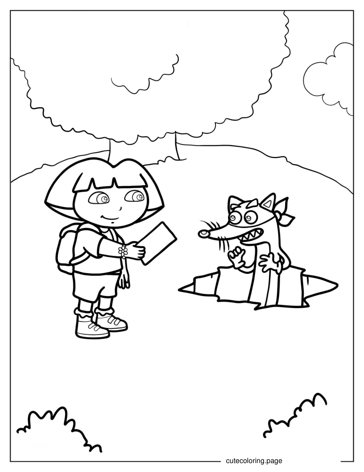 Dora Giving Note To Swiper coloring page