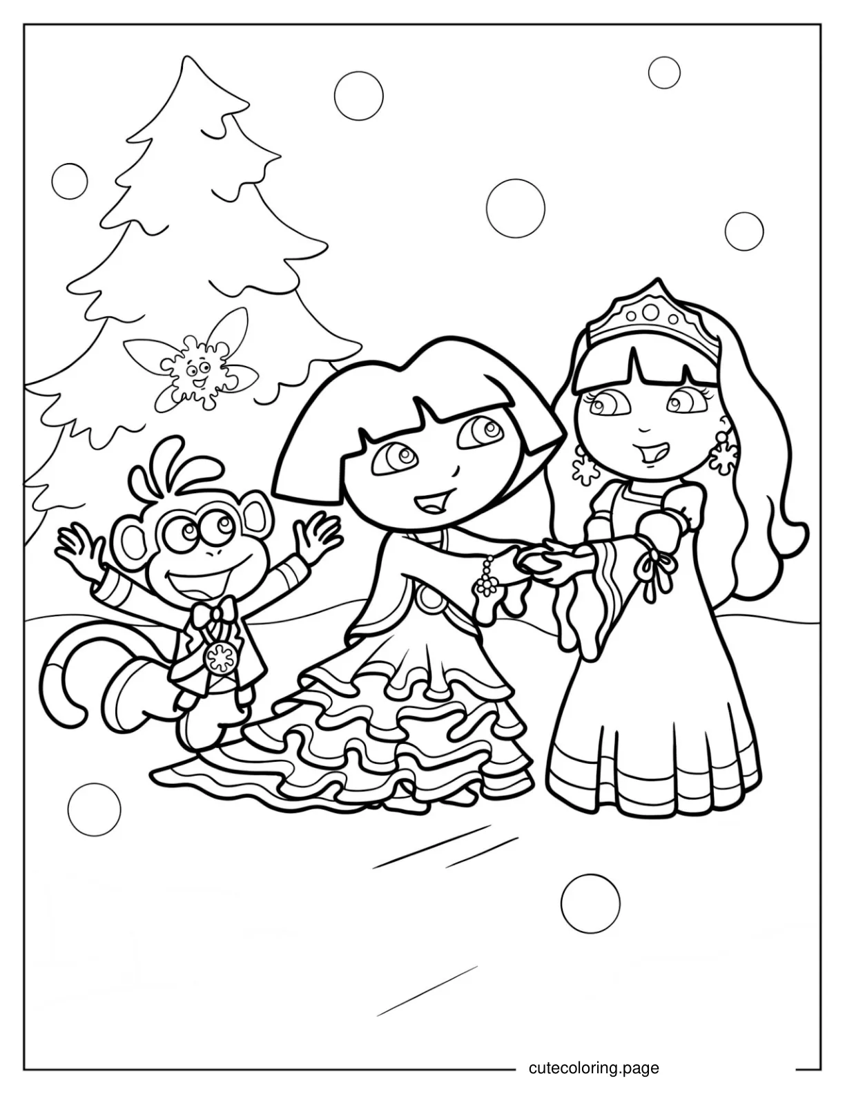 Dora With Boots And Friend During Winter coloring page