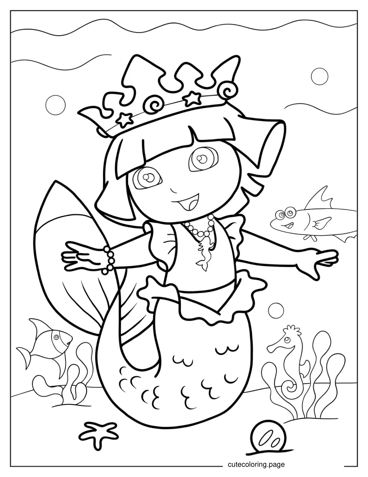 Princess Mermaid Dora Coloring Sheet coloring page