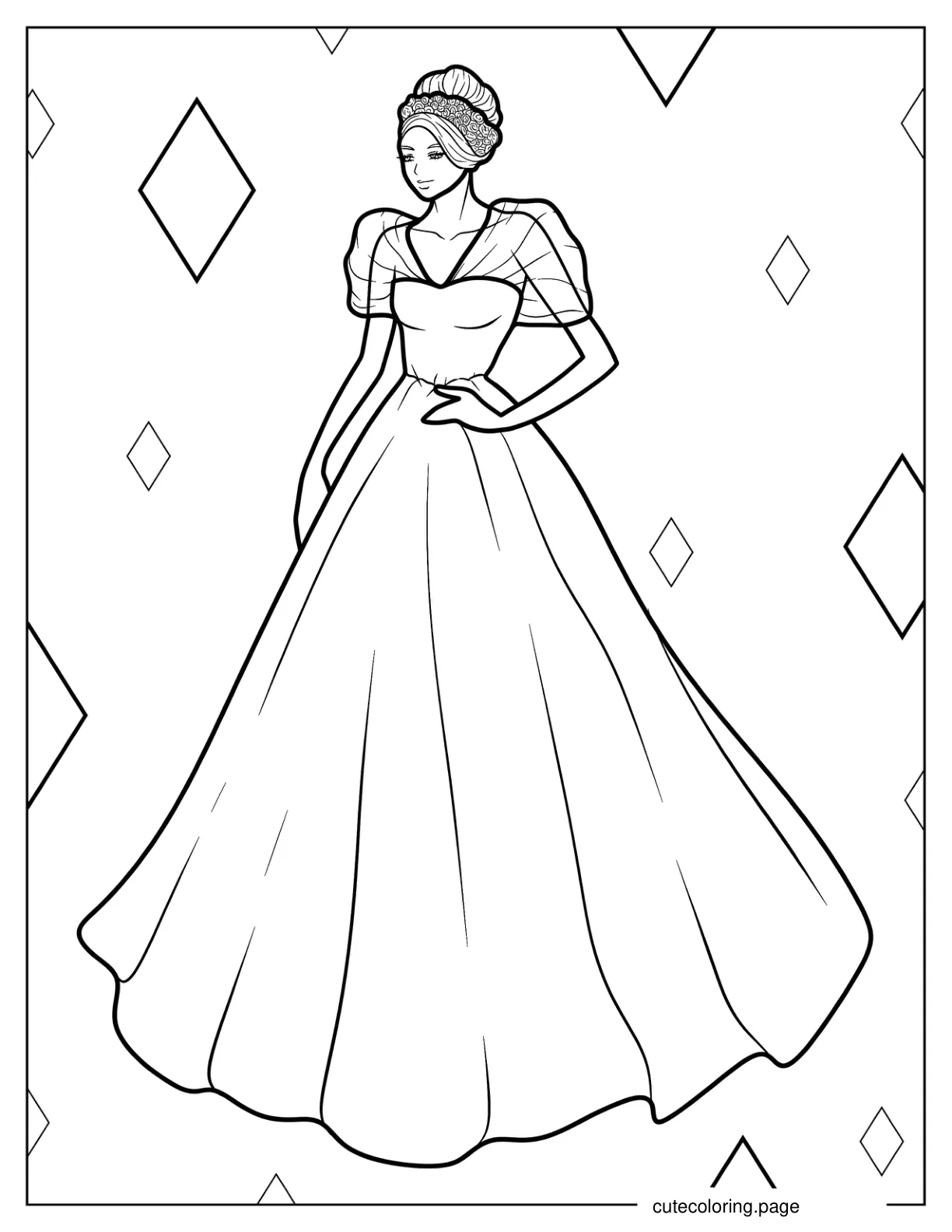 Ball Gown With Sheer Puff Sleeves Coloring Page coloring page