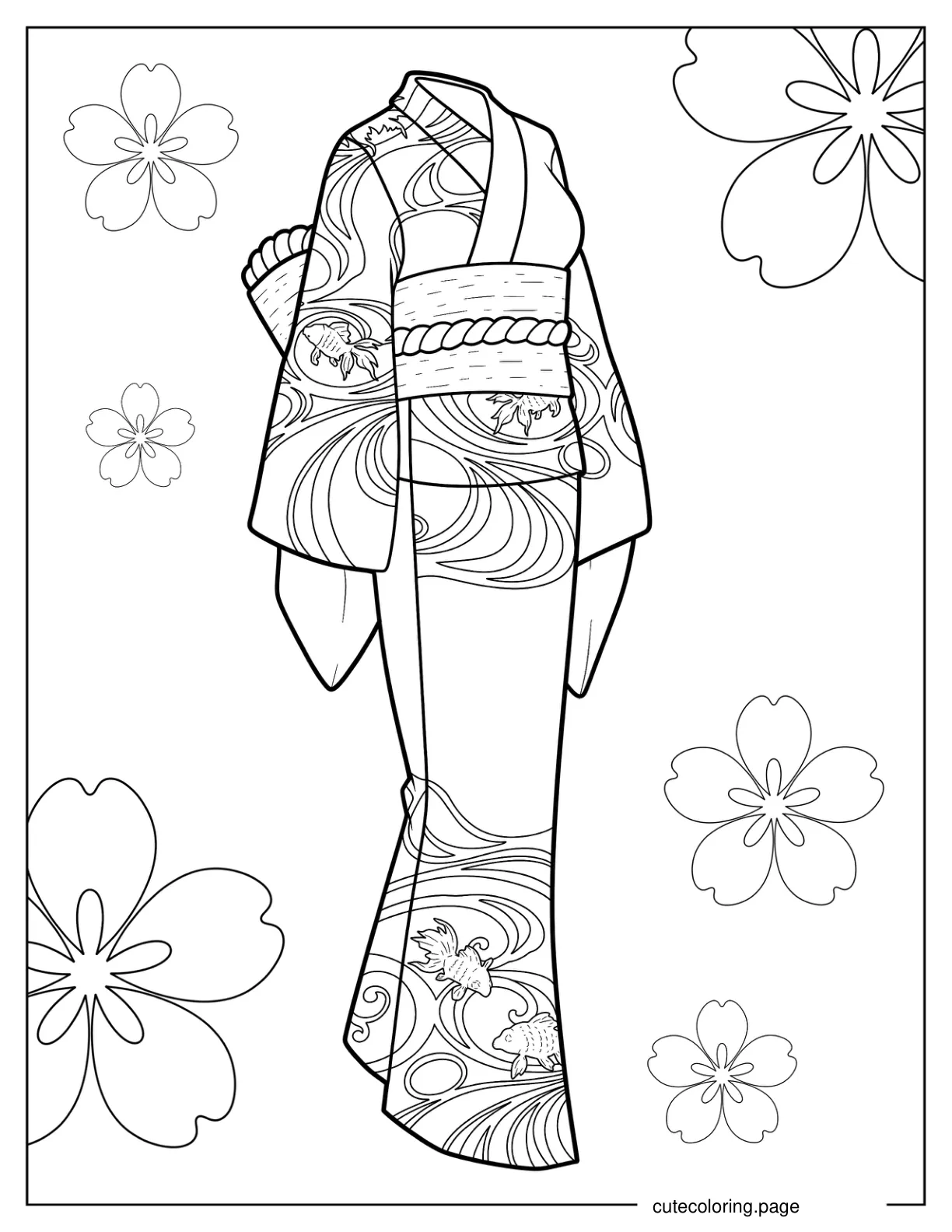 Detailed Kimono Dress Coloring Page coloring page