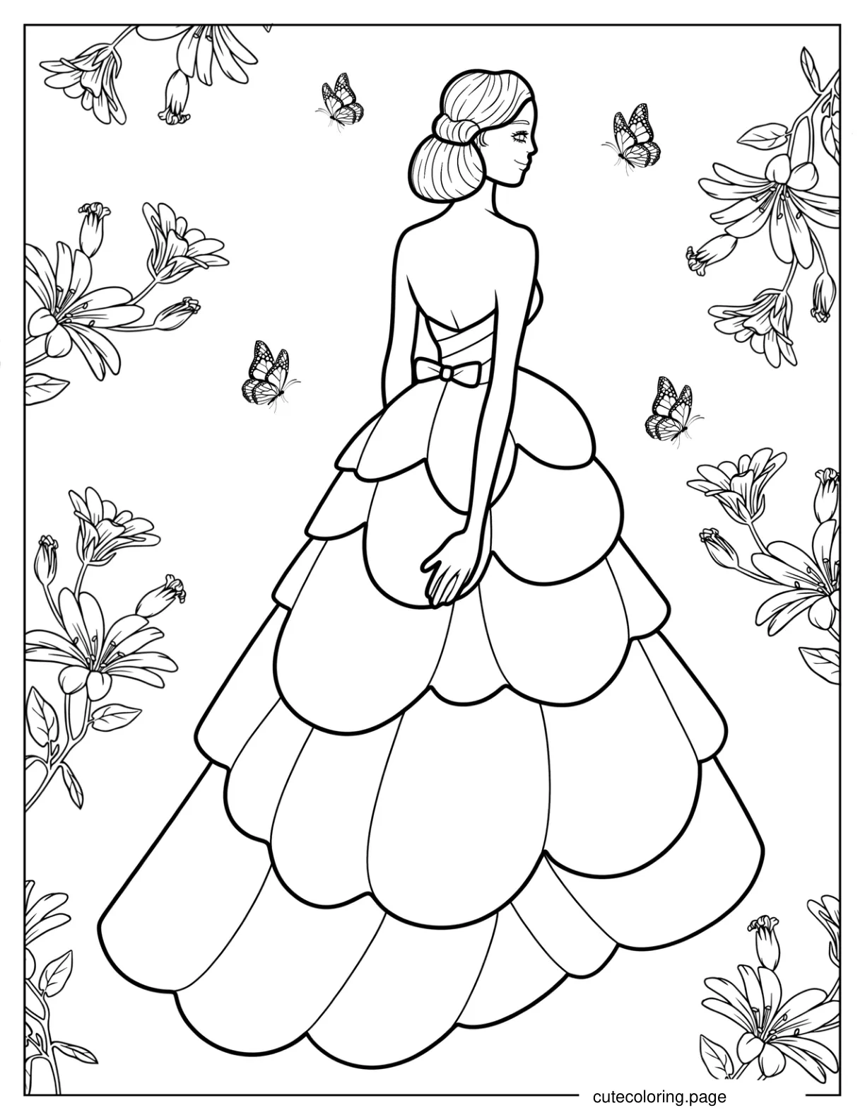 Formal Backless Dress With Tiered Skirt Coloring Page coloring page