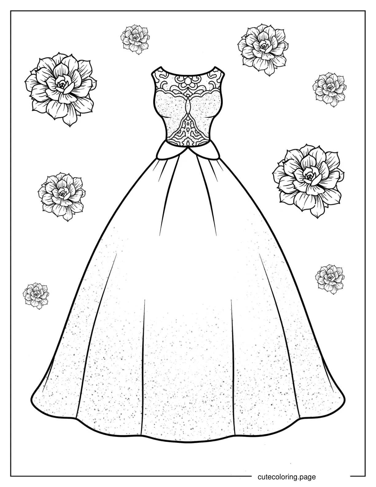 Full Length Dress With Sheer Beaded Bodice coloring page