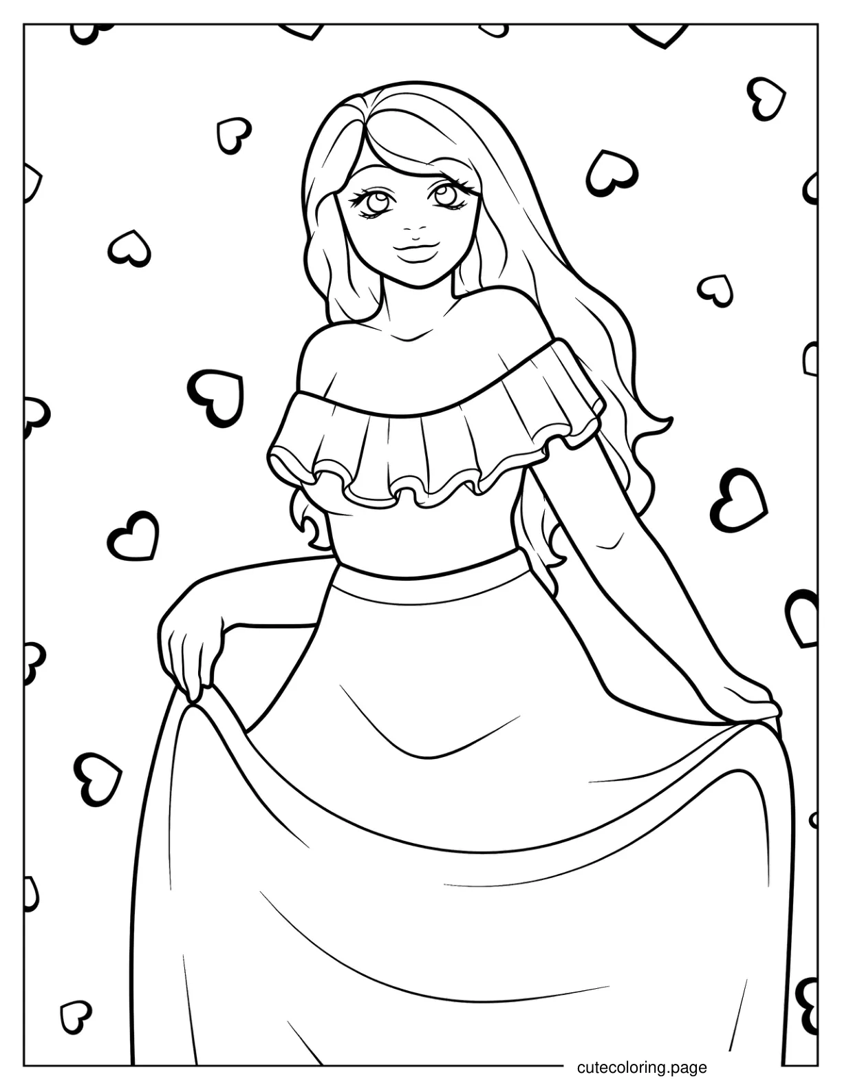 Off Shoulder Dress With Ruffles Coloring Page coloring page