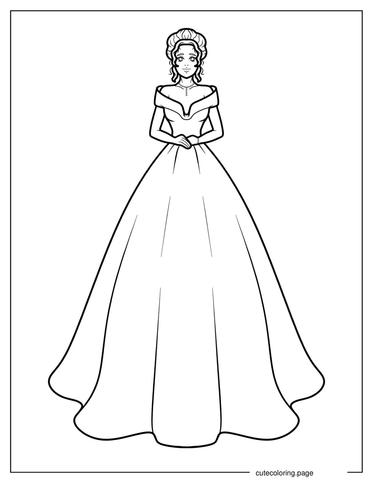 Off Shoulder Long Dress Coloring Page For Kids coloring page