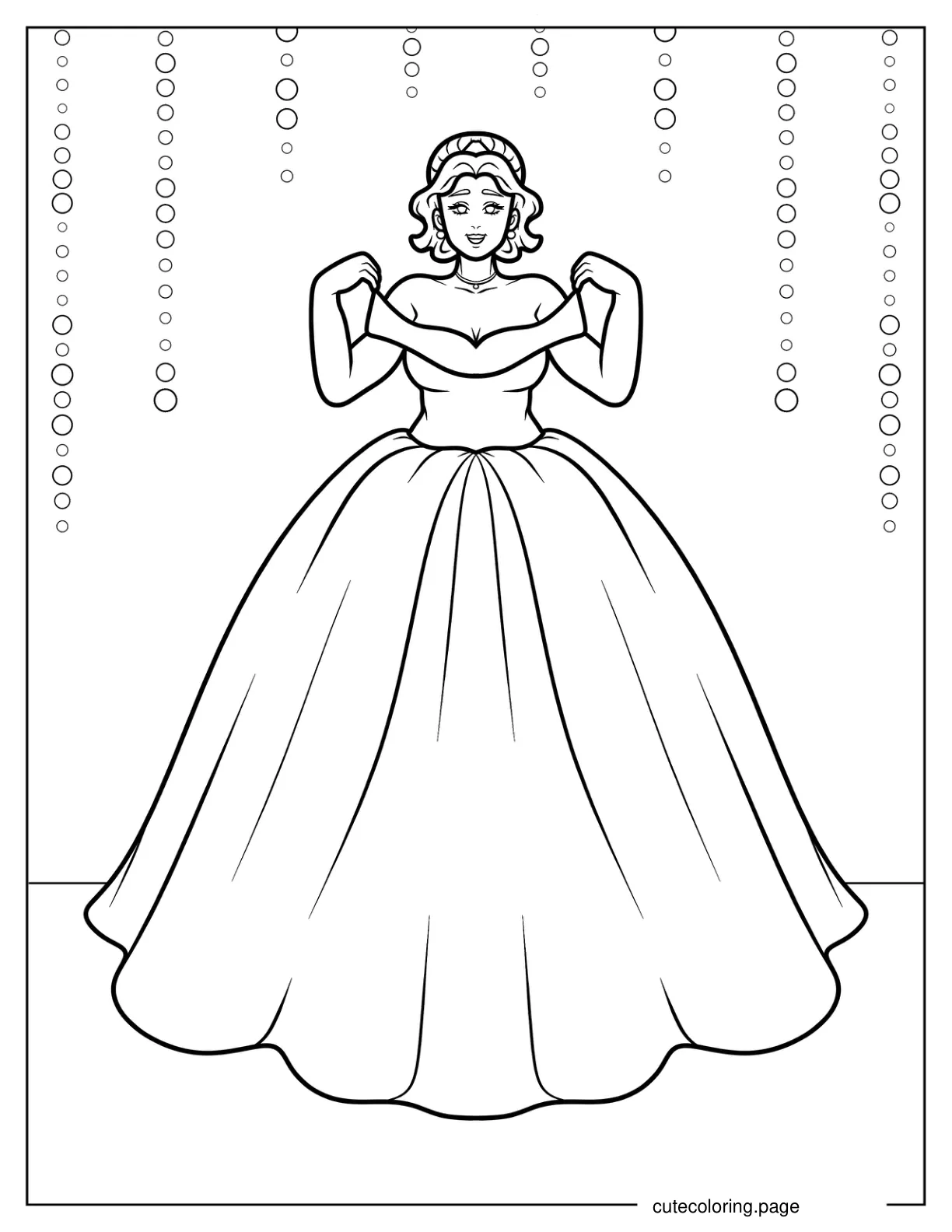 Off Shoulder Princess Ball Gown coloring page