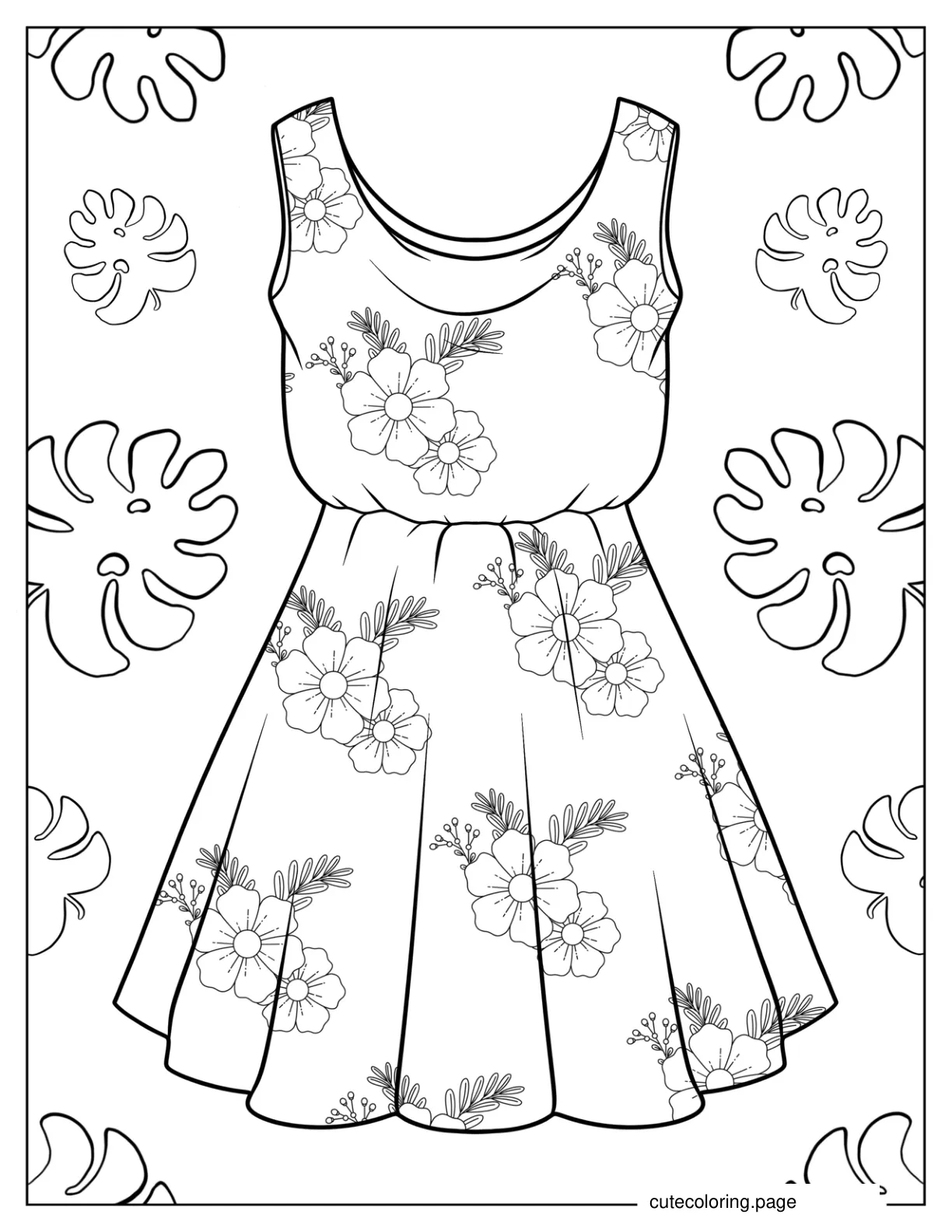 Realistic Floral Summer Dress Coloring Sheet coloring page