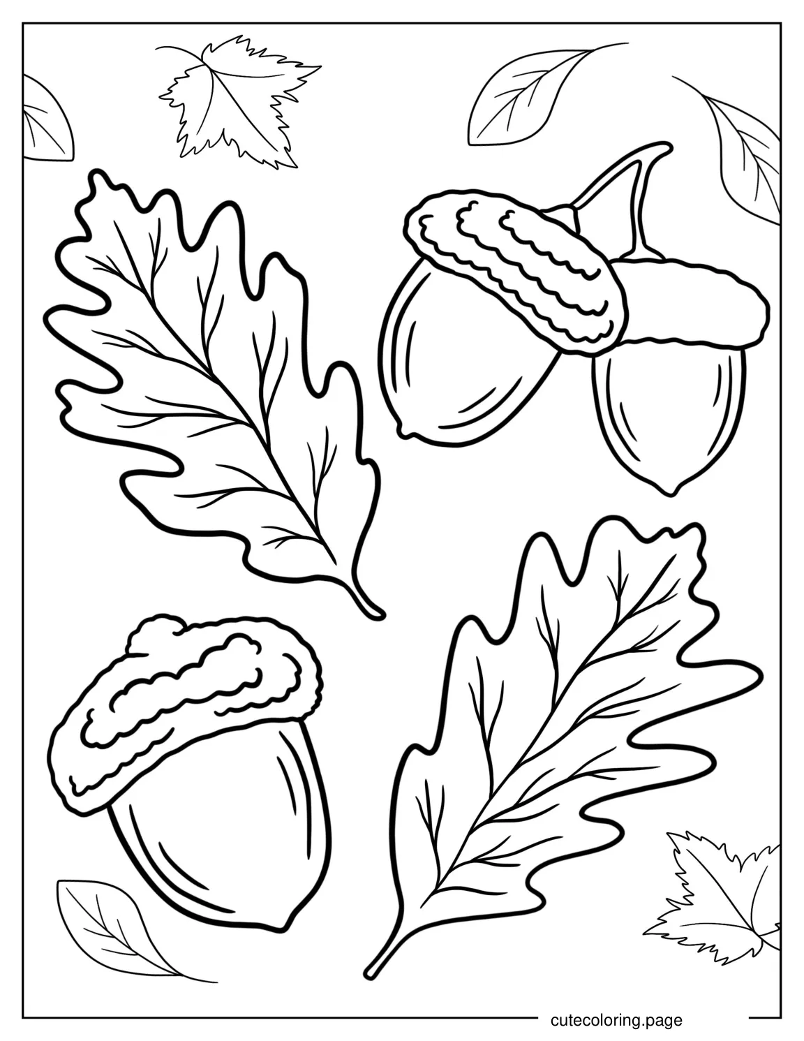 Easy To Color Oak Leaves With Acorns coloring page