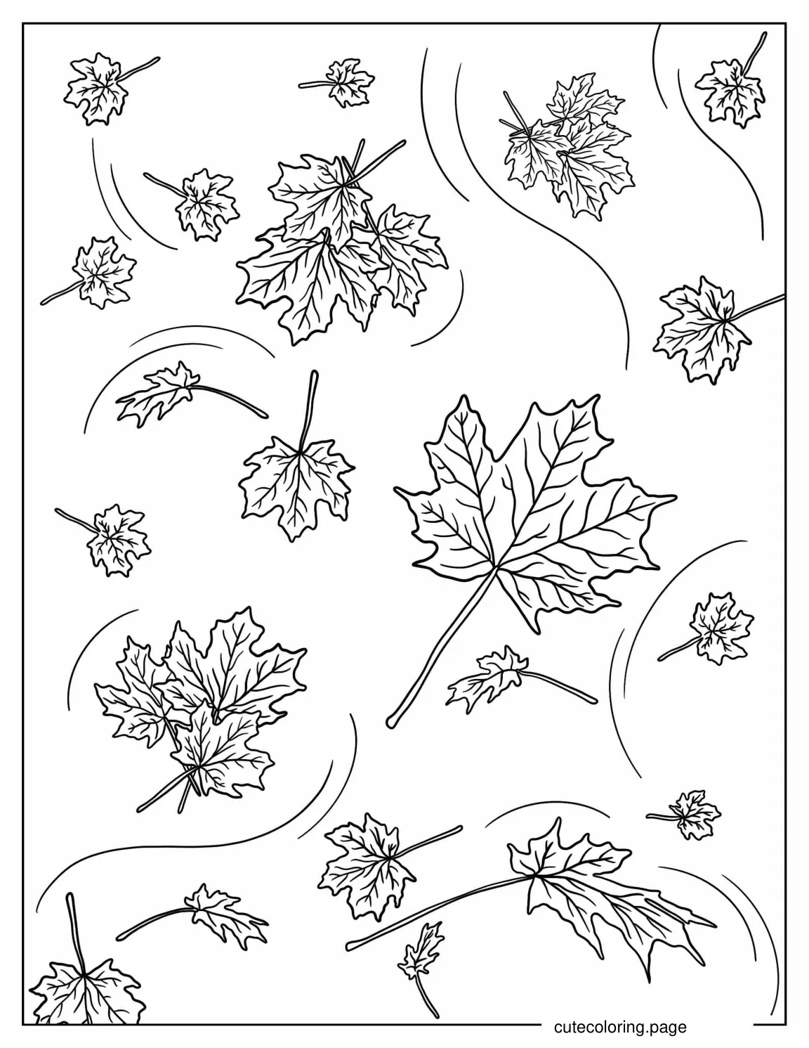 Fall Leaves Being Blown In The Wind coloring page