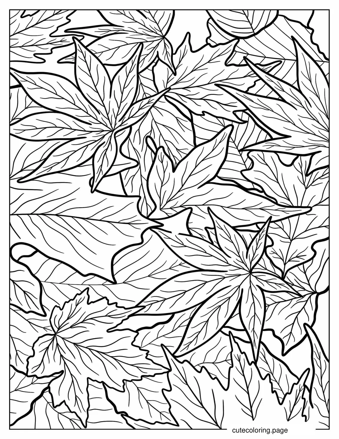 Full Page Of Fall Leaves On Ground To Color coloring page