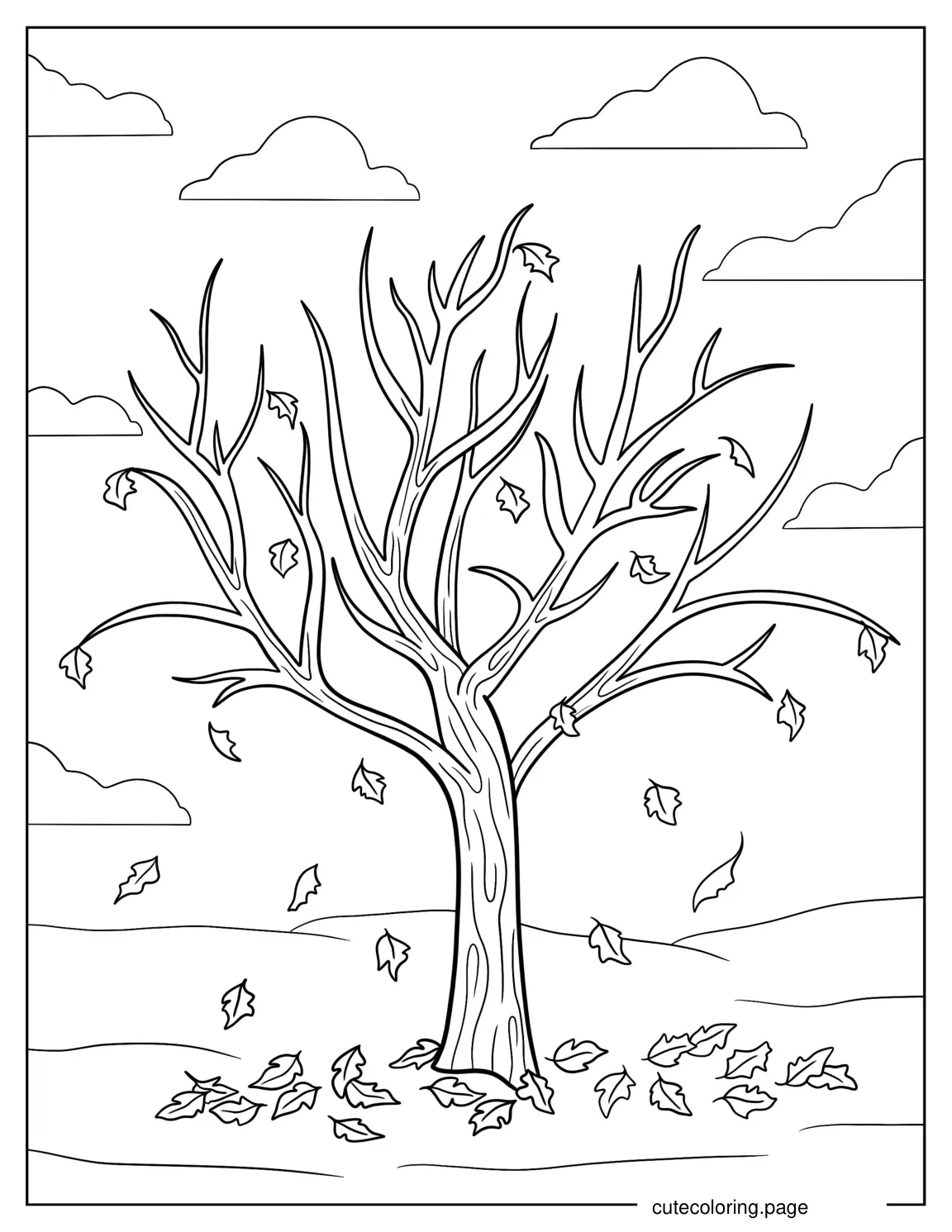 Leaves Fallen Of a Tree During Autumn coloring page