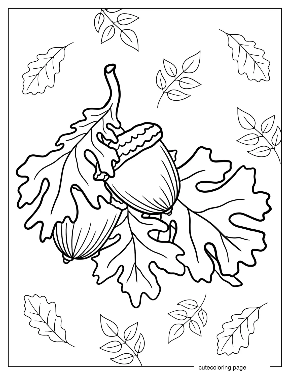 Simple Oak Fall Leaves To Color coloring page