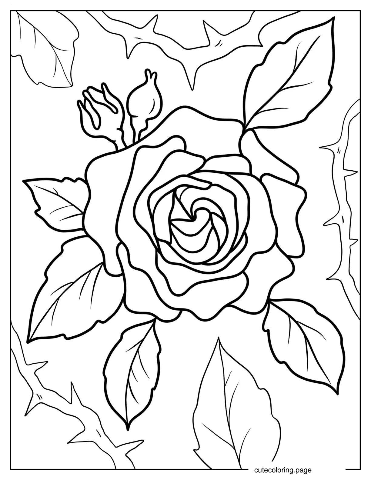 Blooming Rose With Thorns Coloring Page coloring page