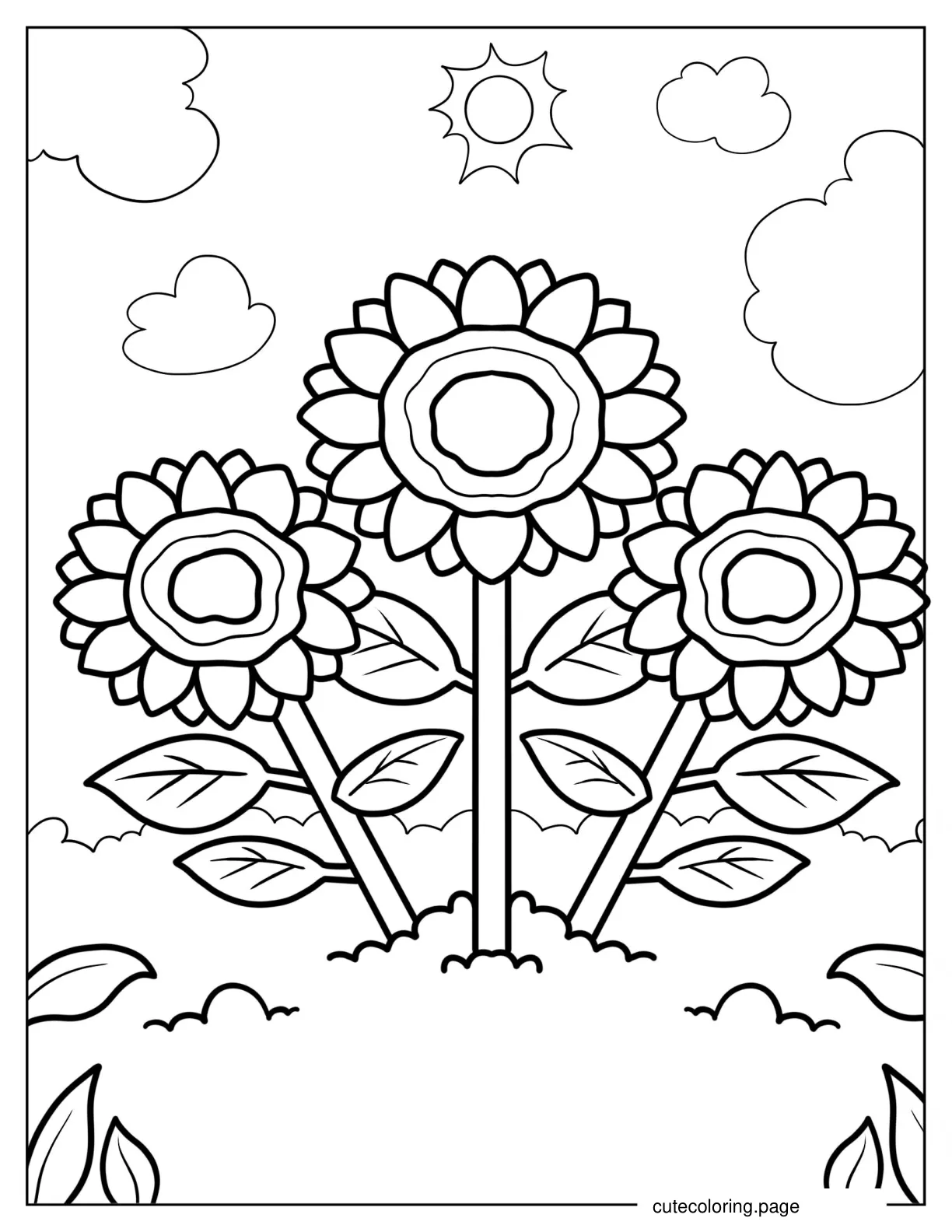 Cartoon Sunflowers In The Sun Coloring Sheet coloring page