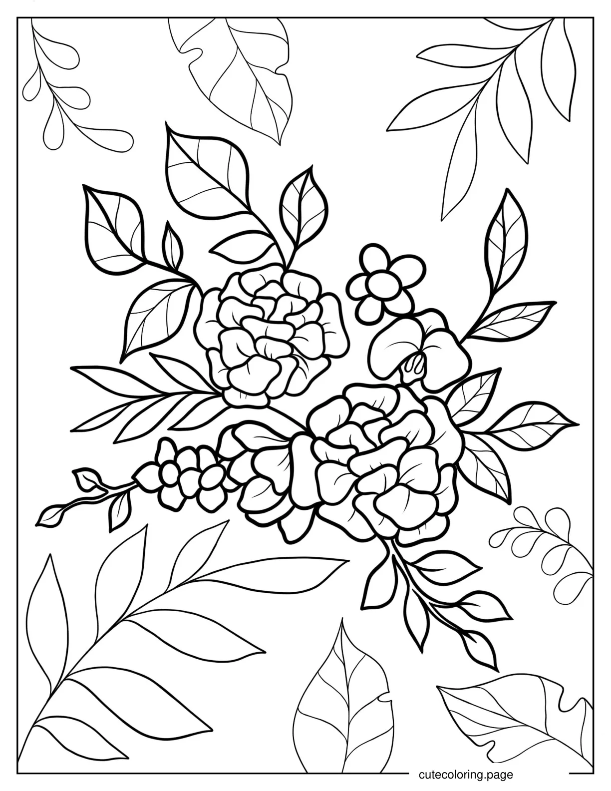 Classic White Peony Orchid Hydrangea And Magnolia Flowers coloring page