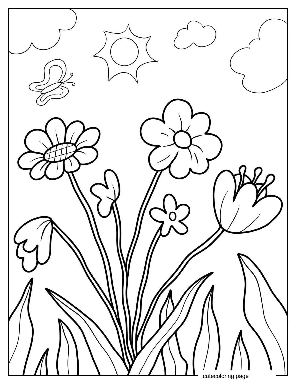 Easy Wildflowers Coloring Page For Preschoolers coloring page