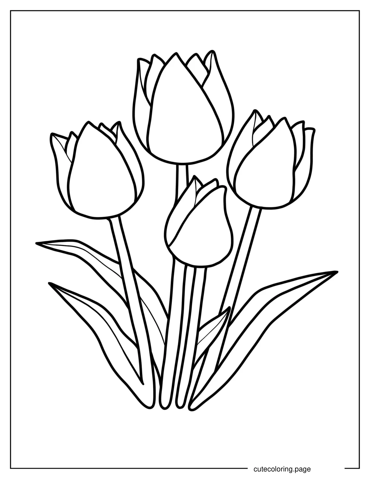 Four Blooming Tulips Coloring Page For Kids coloring page