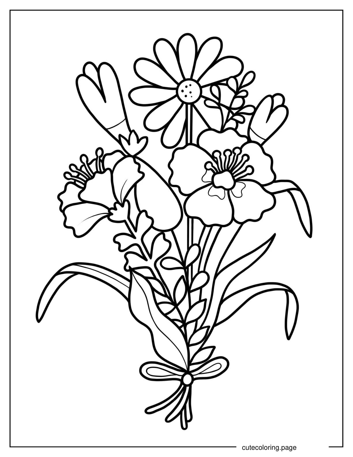 Hibiscus And Daisies With Wildflowers coloring page