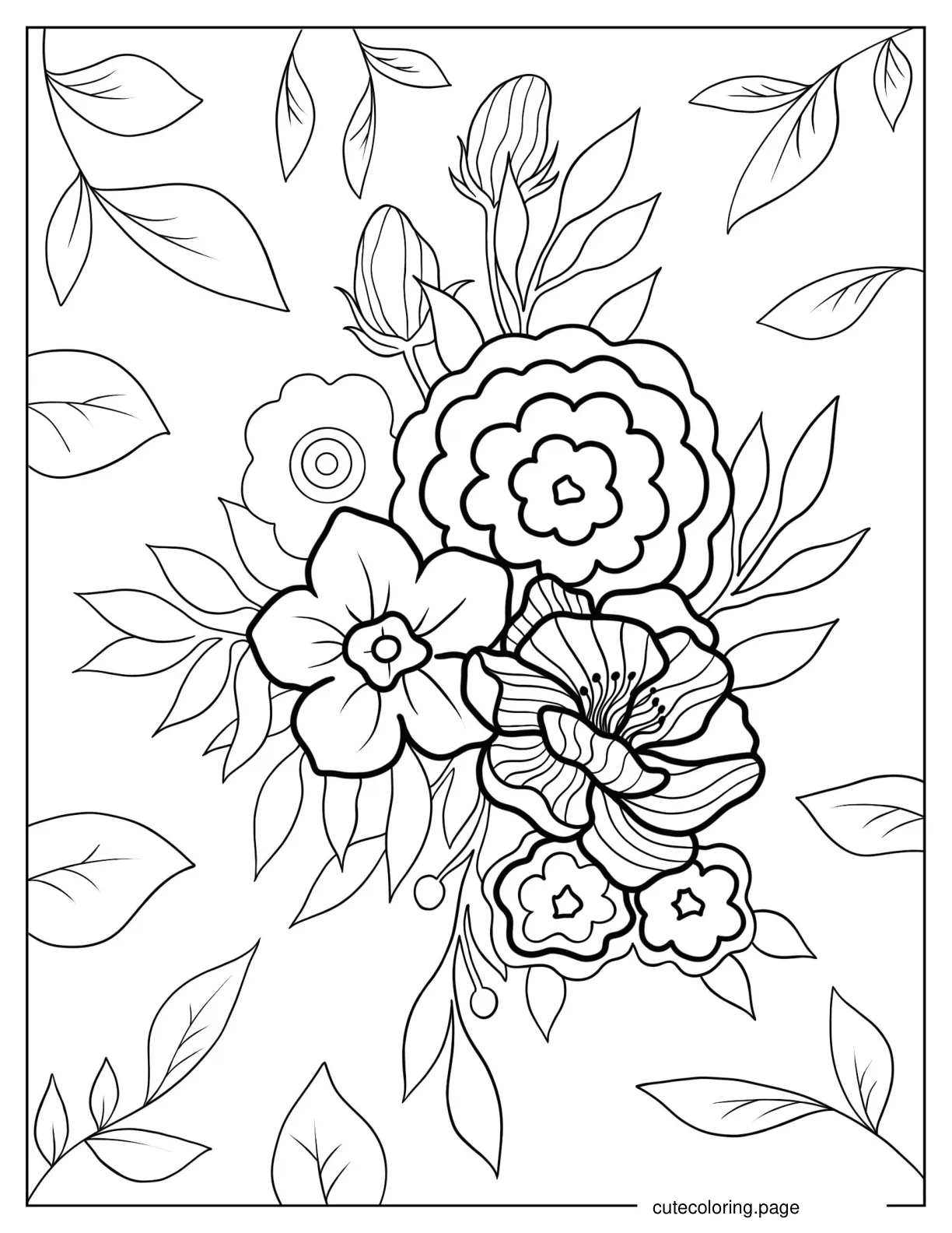 Hibiscus Daisy And Dahlias Coloring Sheet coloring page