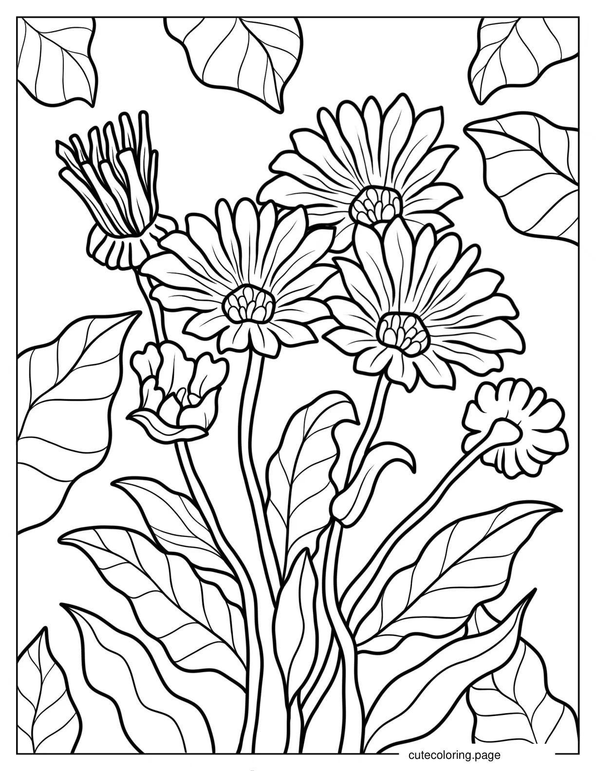 Realistic Pot Marigolds Coloring Sheet coloring page