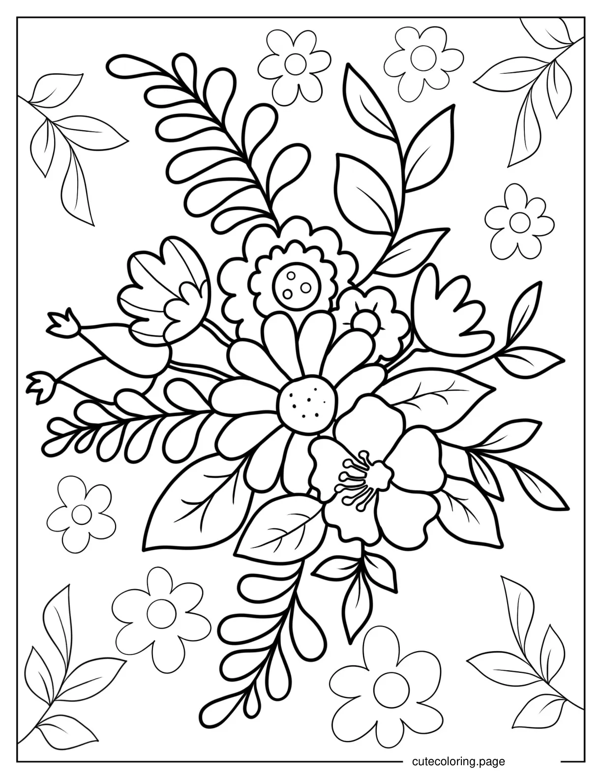 Small Bouquet Of Hibiscus Lilies And Wildflowers coloring page