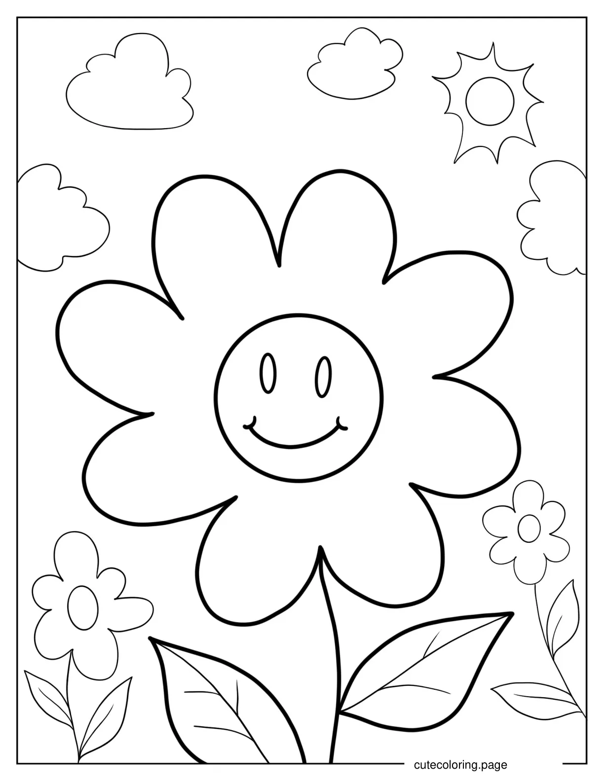 Smiling Sunflower Coloring Page For Preschoolers coloring page